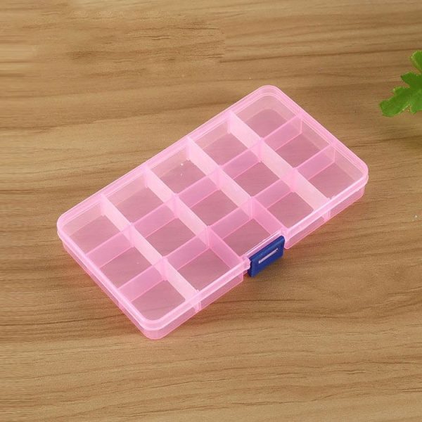 Removable Grid Plastic 15 Slots Box Organizer for Jewelry Earring Fishing Hook Small Accessories (Pink+Blue) - Image 2