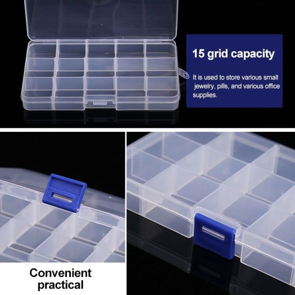 Removable Grid Plastic 15 Slots Box Organizer for Jewelry Earring Fishing Hook Small Accessories (Pink+Blue) - Image 4