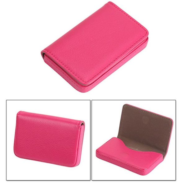 Premium PU Leather Business Card Case with Magnetic Closure, Size: 10*6.5*1.7cm (Magenta)