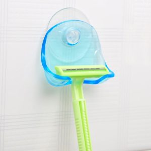 Bathroom Storage Tools Suction Cup Shaving Razor Rack Holder Storage Shaver Rack Wall Hook Hangers Sucker (Clear Blue)