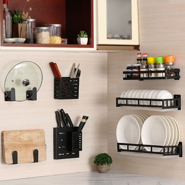 Stainless Steel Wall-mounted Kitchen Rack Hanging Pot Lid Holder (Black) - Image 10