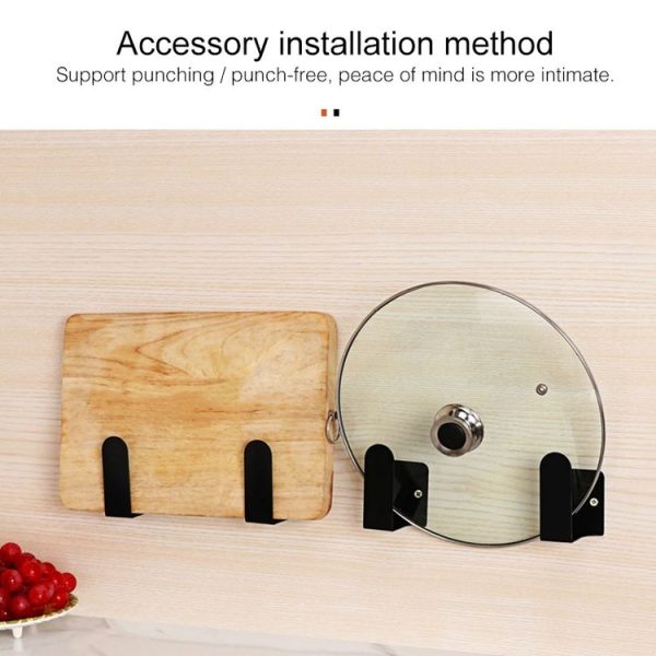 Stainless Steel Wall-mounted Kitchen Rack Hanging Pot Lid Holder (Black) - Image 8