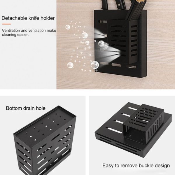 Stainless Steel Wall-mounted Kitchen Rack Hanging Pot Lid Holder (Black) - Image 9