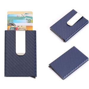 Carbon Fiber Antimagnetic Solid Color Credit Card Holder Money Clip Wallet, Size: 10*6.6cm (Blue)