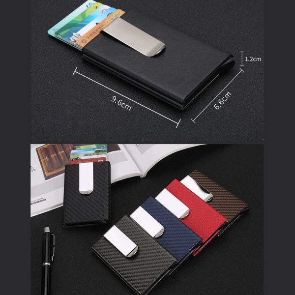Carbon Fiber Antimagnetic Solid Color Credit Card Holder Money Clip Wallet, Size: 10*6.6cm (Blue) - Image 4