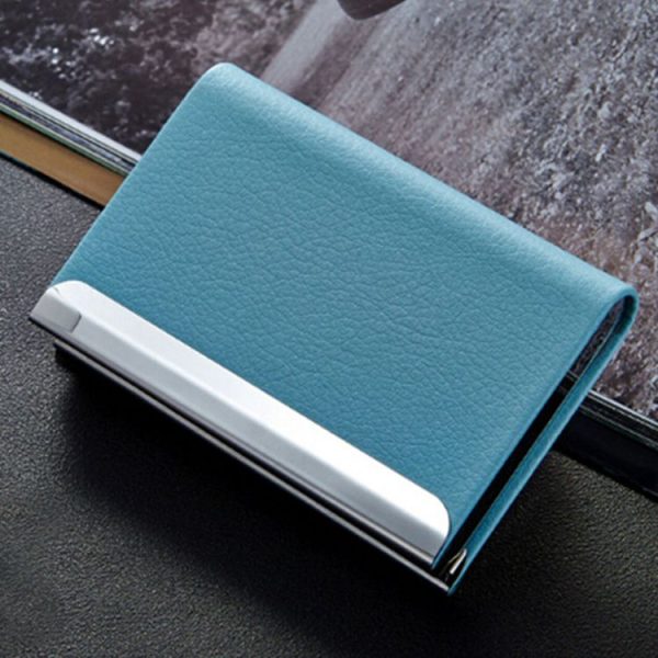 Lichi texture Business Card Holder Credit Card ID Case Holder (Blue) - Image 2