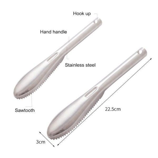 Kitchen Essential Stainless Steel Bidirectional Sawtooth Fish Scraper Fish Scale Planing Knife - Image 3
