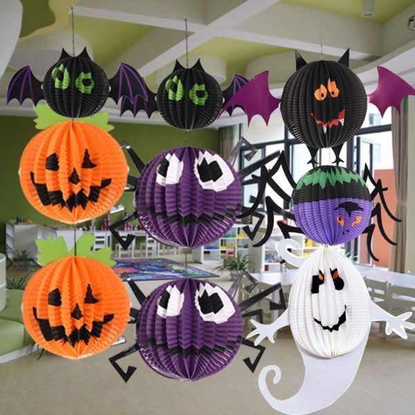 3 PCS / Set Creative Funny Halloween Pumpkin Bats Spider Pendant Paper Decoration and Props Horror - Image 8
