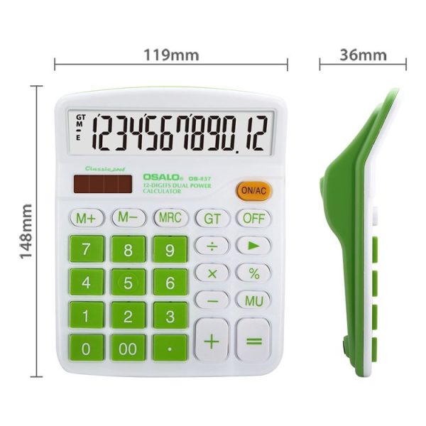 OSALO OS-837VC 12 Digits Colorful Desktop Calculator Solar Energy Dual Power Calculator (Green) - Image 4