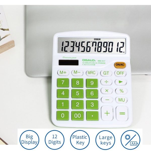 OSALO OS-837VC 12 Digits Colorful Desktop Calculator Solar Energy Dual Power Calculator (Green) - Image 6