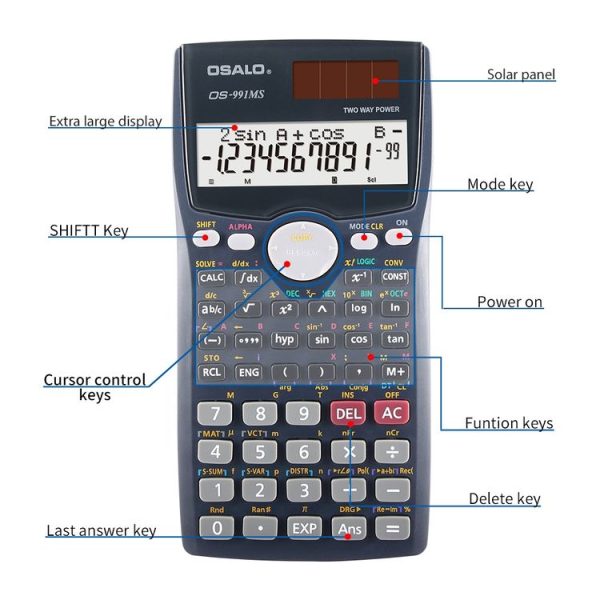 OSALO OS-991MS 10+2 Digits Double Line Display Multi-functional Student Function Scientific Calculator Solar Energy Dual Power Calculator - Image 5