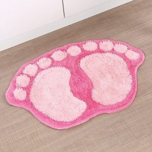 1390 Foot-shaped Non Slip Shaggy Soft Water Absorption Bedroom Bathroom Carpet Mat (Pink)
