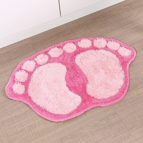 1390 Foot-shaped Non Slip Shaggy Soft Water Absorption Bedroom Bathroom Carpet Mat (Pink)