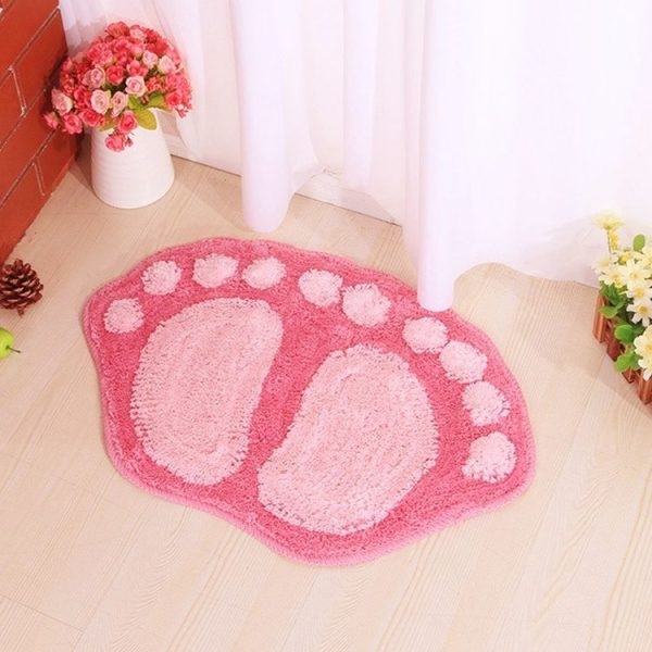 1390 Foot-shaped Non Slip Shaggy Soft Water Absorption Bedroom Bathroom Carpet Mat (Pink) - Image 2