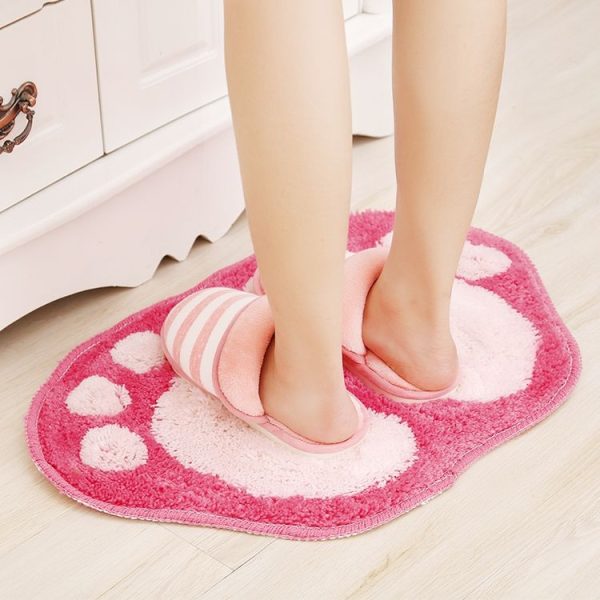 1390 Foot-shaped Non Slip Shaggy Soft Water Absorption Bedroom Bathroom Carpet Mat (Pink) - Image 3