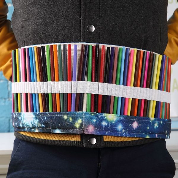 72 Slots Cosmic Galaxy Print Pen Bag Canvas Pencil Wrap Curtain Roll Up Pencil Case Stationery Pouch - Image 2