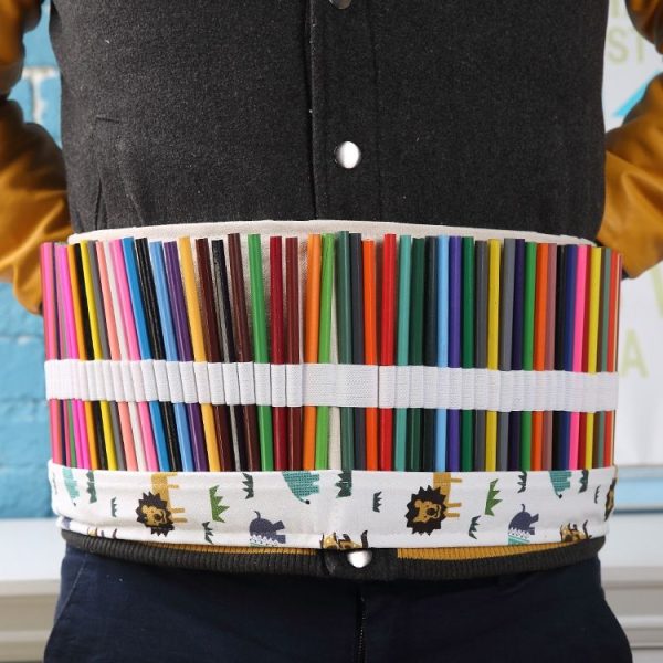 72 Slots Cartoon Animal Print Pen Bag Canvas Pencil Wrap Curtain Roll Up Pencil Case Stationery Pouch - Image 2