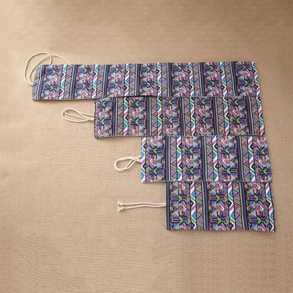 72 Slots Ethnic Print Pen Bag Canvas Pencil Wrap Curtain Roll Up Pencil Case Stationery Pouch - Image 4