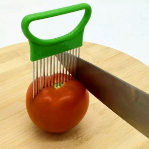 Stainless Steel Vegetable Onion Cutter Holder Meat Needle Kitchen Tools (Green)