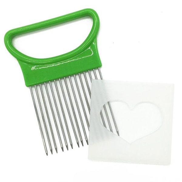 Stainless Steel Vegetable Onion Cutter Holder Meat Needle Kitchen Tools (Green) - Image 2
