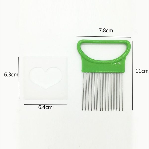 Stainless Steel Vegetable Onion Cutter Holder Meat Needle Kitchen Tools (Green) - Image 3