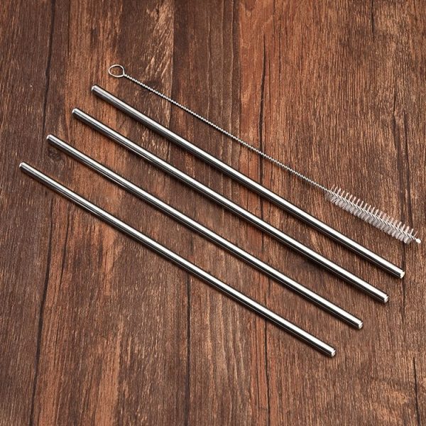 4 PCS Reusable Stainless Steel Drinking Straws + 1 x Cleaner Brush Set Kit - Image 2