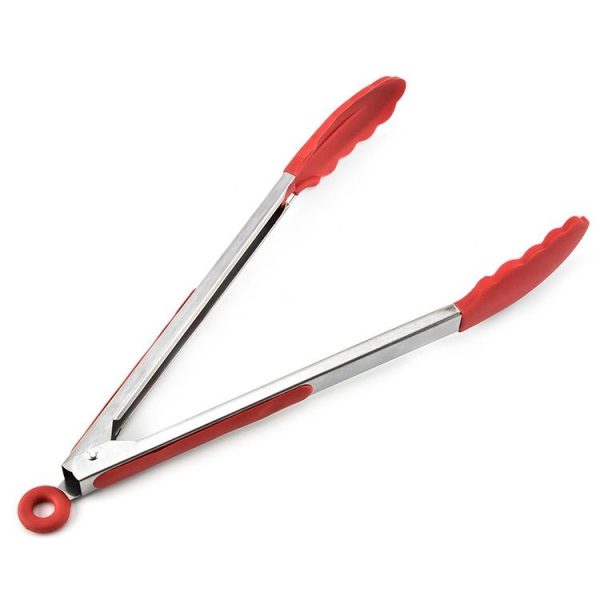 9 inch Silicone Non-slip Food Bread Barbecue BBQ Clip Tongs Kitchen Tools (Red) - Image 2