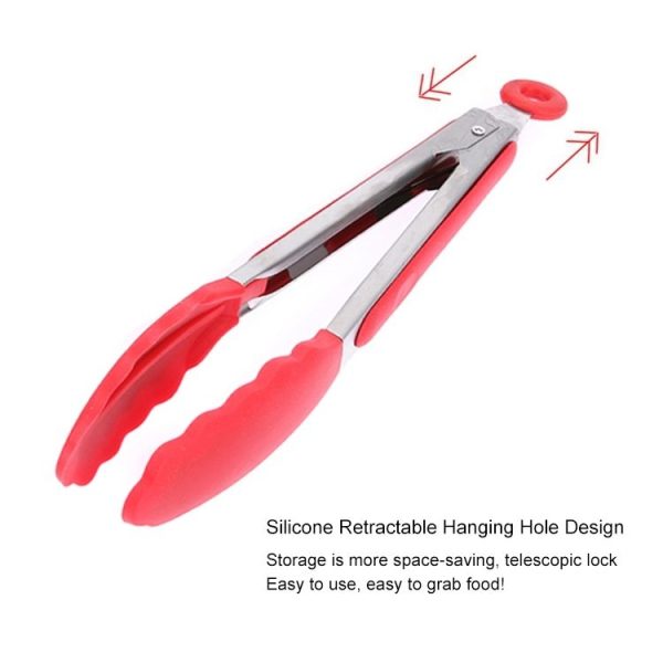 9 inch Silicone Non-slip Food Bread Barbecue BBQ Clip Tongs Kitchen Tools (Red) - Image 3