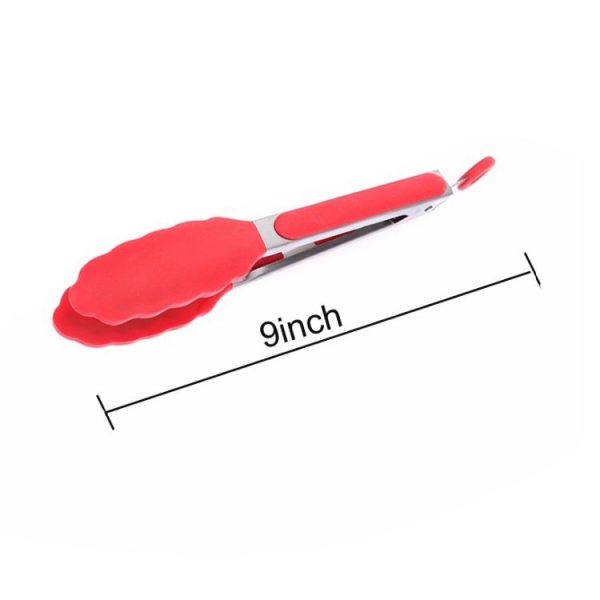 9 inch Silicone Non-slip Food Bread Barbecue BBQ Clip Tongs Kitchen Tools (Red) - Image 4