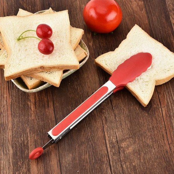 9 inch Silicone Non-slip Food Bread Barbecue BBQ Clip Tongs Kitchen Tools (Red) - Image 5