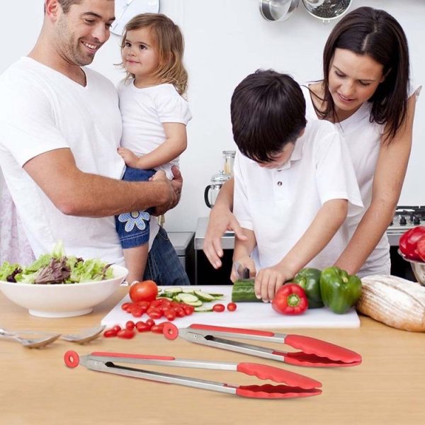 9 inch Silicone Non-slip Food Bread Barbecue BBQ Clip Tongs Kitchen Tools (Red) - Image 6