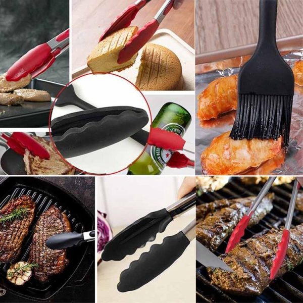 9 inch Silicone Non-slip Food Bread Barbecue BBQ Clip Tongs Kitchen Tools (Red) - Image 8