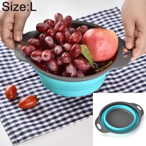 Creative Folding Vegetables Fruits Storage Basket Organizer Drain Basket, L, Size: 29.5*23.5*10cm (Blue)