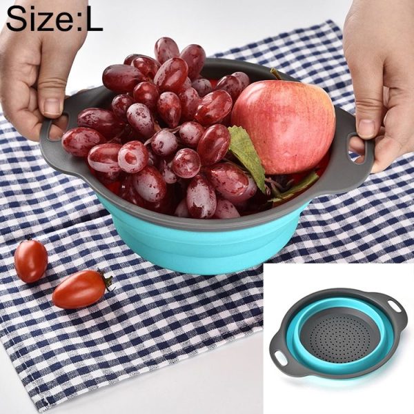 Creative Folding Vegetables Fruits Storage Basket Organizer Drain Basket, L, Size: 29.5*23.5*10cm (Blue)