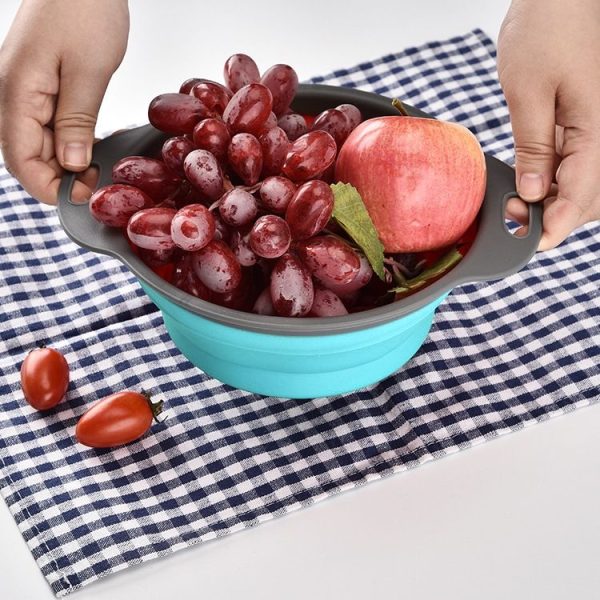 Creative Folding Vegetables Fruits Storage Basket Organizer Drain Basket, L, Size: 29.5*23.5*10cm (Blue) - Image 5