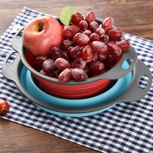 Creative Folding Vegetables Fruits Storage Basket Organizer Drain Basket, L, Size: 29.5*23.5*10cm (Blue) - Image 6