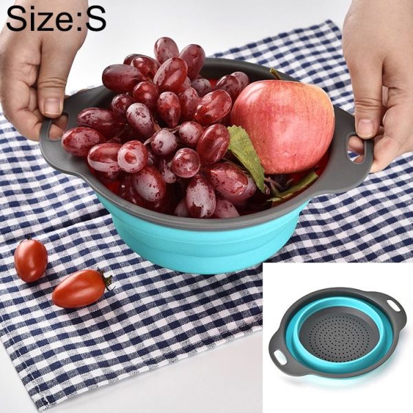 Creative Folding Vegetables Fruits Storage Basket Organizer Drain Basket, S, Size: 24.5*20*9cm (Blue)