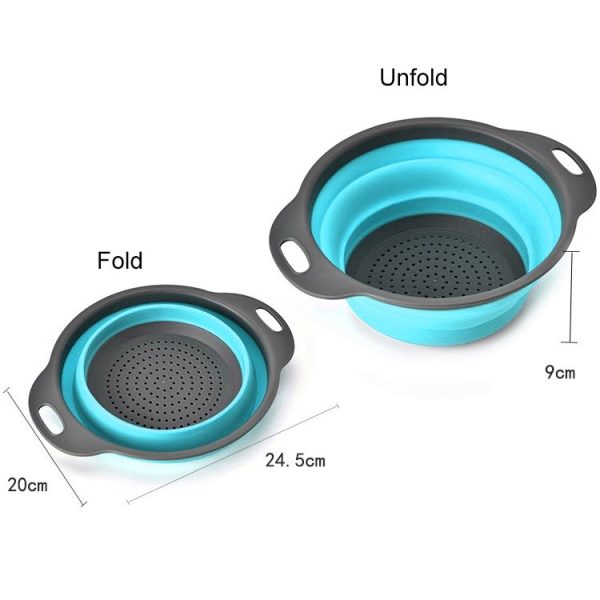 Creative Folding Vegetables Fruits Storage Basket Organizer Drain Basket, S, Size: 24.5*20*9cm (Blue) - Image 4