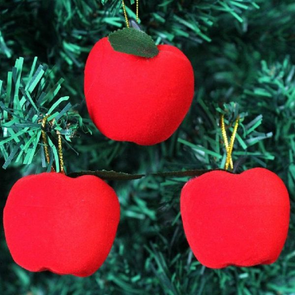 6 in 1 3.6cm Christmas Tree Decoration Red Apple Hang Ornament with Lanyard - Image 3