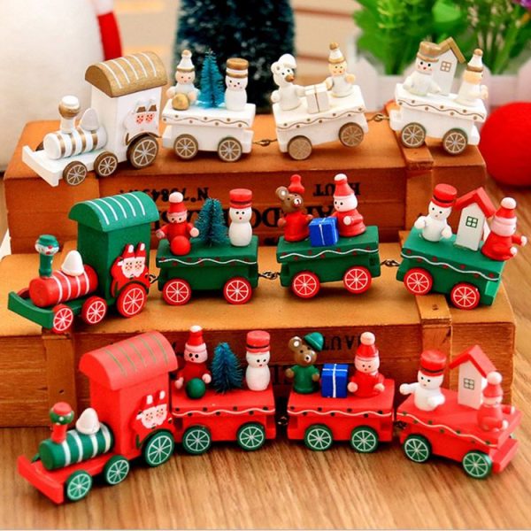 Christmas Dinner Table Decoration, Wooden Trains Children Kindergarten Christmas Decoration Ornaments Gifts (White) - Image 4