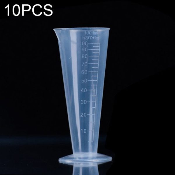 10 PCS 100ml Food Grade PP Plastic Flask Digital Cone Measuring Cup Cylinder Scale Measure Glass Lab Laboratory Tools (Transparent)