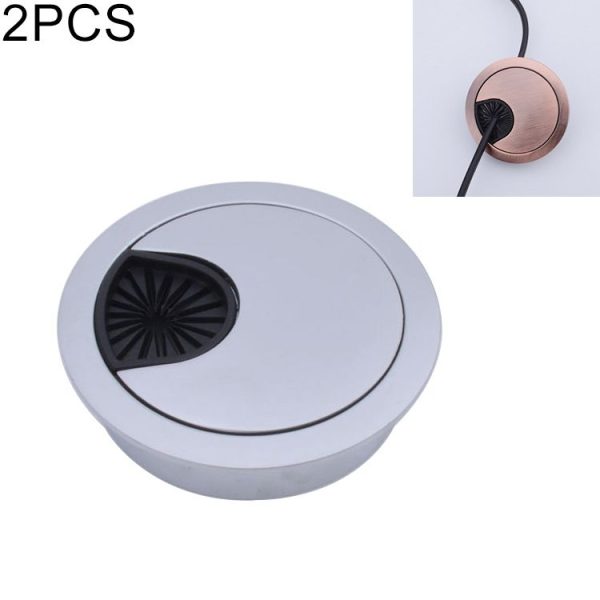 2 PCS Desk Computer Desktop Zinc Alloy Round Threading Box Hole Cover, Hole Diameter: 53mm (Matte Silver)