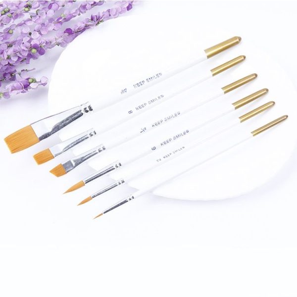 6 in 1 Artists Oil Painting Brush Set Nylon Hair Wood Handle Acrylic Watercolor Pointed Tip Drawing Pen - Image 4