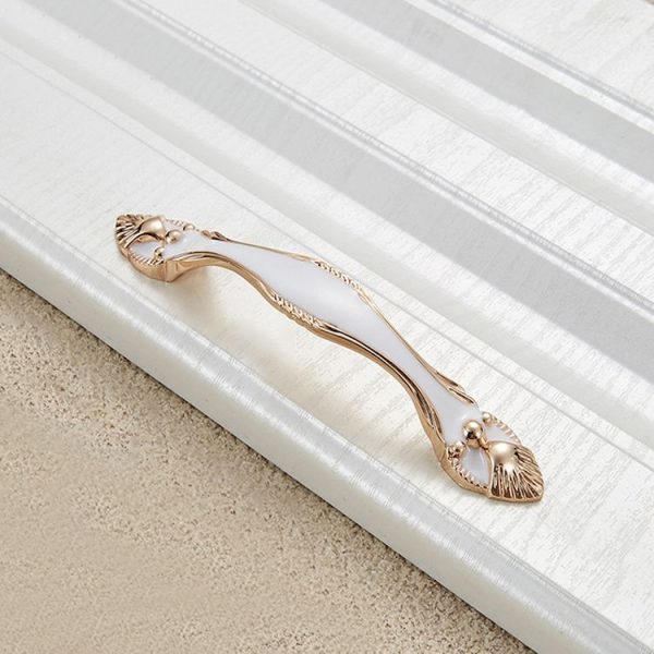 3 PCS 6566-128K Gold Porcelain White Drawer Cabinet Door European Style Palace Gemstone Handle - Image 2