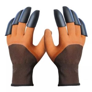 A Pair Latex Gloves with Claws ABS Plastic Gloves for Digging and Planting (Coffee)