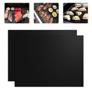 2 PCS 0.2mm Thick Barbecue Grill Mat Non-Stick BBQ Grill Mats, Size: 40x33CM (Black)