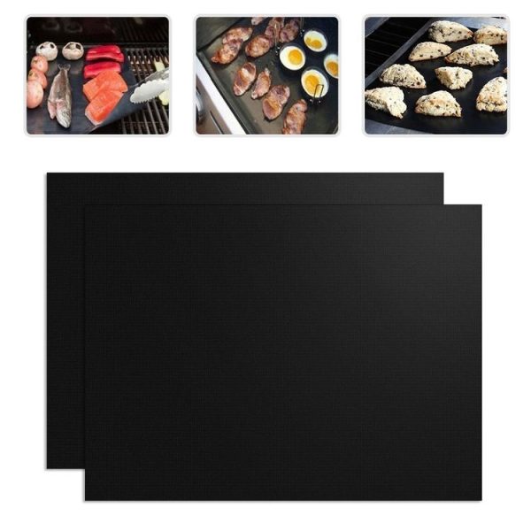 2 PCS 0.2mm Thick Barbecue Grill Mat Non-Stick BBQ Grill Mats, Size: 40x33CM (Black)