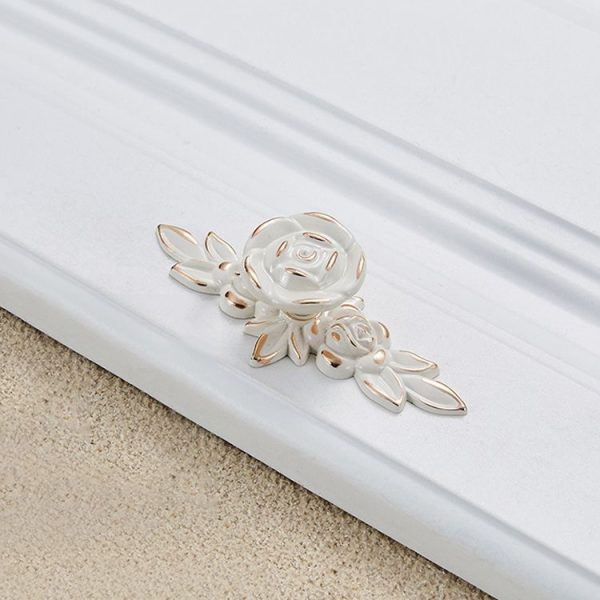 5 PCS 6603 Small Ivory White Drawer Cabinet Door Rose Shape Handle - Image 2