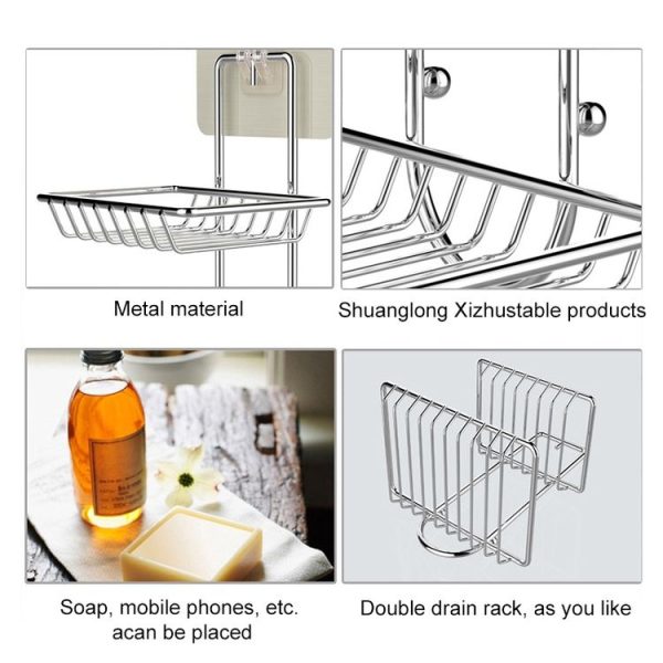 Creative Double Layer Stainless Steel Soap Stand Non-trace Magic Sticker Style Soap Dish Bathroom Shelf Belt Hanger - Image 2