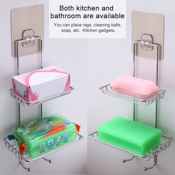 Creative Double Layer Stainless Steel Soap Stand Non-trace Magic Sticker Style Soap Dish Bathroom Shelf Belt Hanger - Image 5